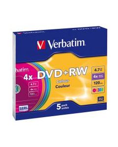 Диск DVD Verbatim 4.7Gb 4x SlimCase 5шт Color (43297)